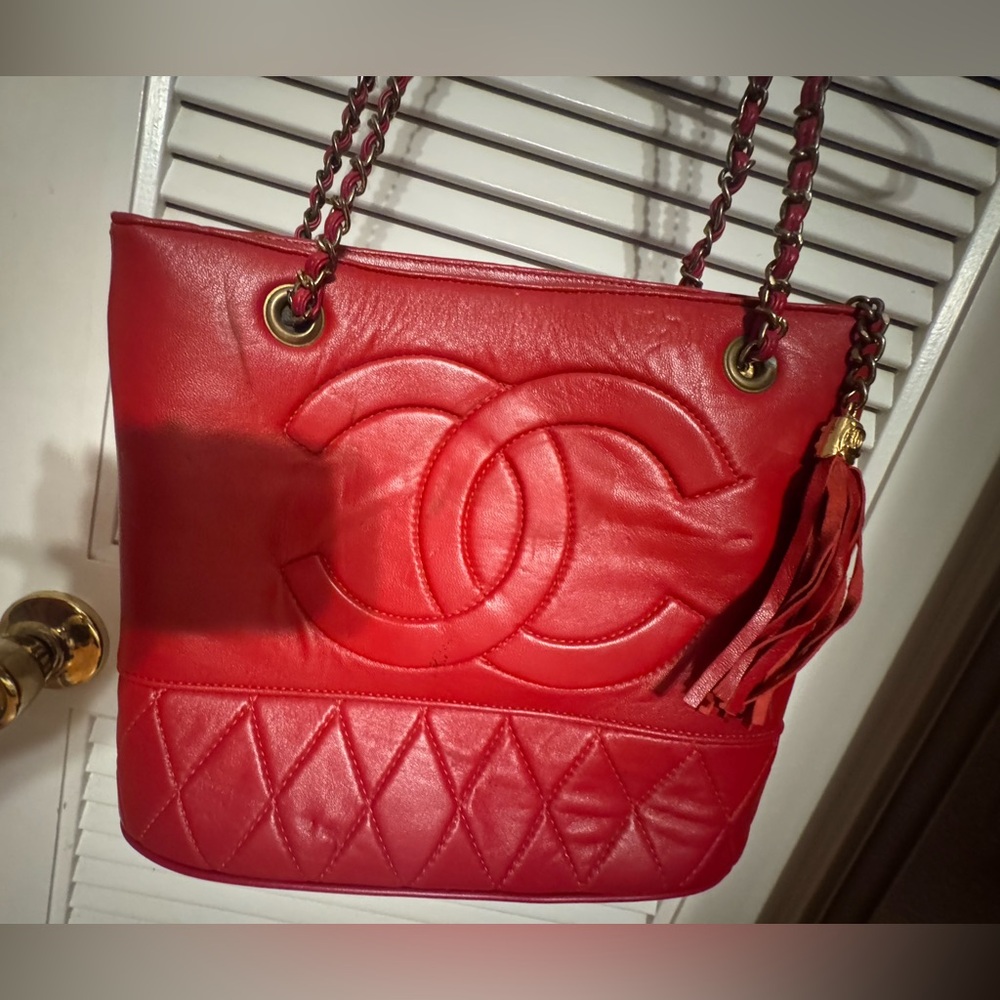Chanel Red Quilted Leather Tote Bag